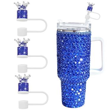Imagem de JIASHEBDE Conjunto de 3 peças de topo de palha de diamante de coroa para copos Stanley - Capas de palha brilhantes com strass brilhantes para copos de 30 e 1,134 g, 21 cores para presente de princesa