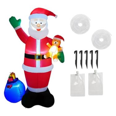Imagem de Esquirla Papai Noel inflável de Natal, 2,13 m de altura, decoração clássica de poliéster para exteriores com LED embutido, ideal para jardim e gramado.