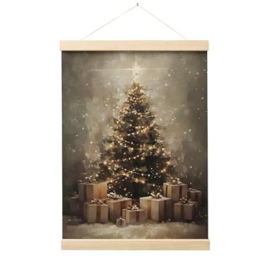 Imagem de Evcprz Moldura de pôster de arte de parede de árvore de Natal vintage, decoração de casa de Natal, caixa de presente de Natal para pendurar em tela para decoração de parede para casa, sala de estar