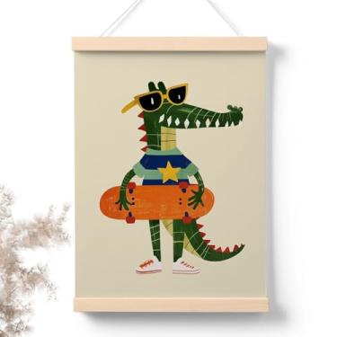 Imagem de PaJiaNi Arte de parede de skate, pôster de decoração de parede de skate, pôster de decoração de parede de crocodilo para berçário infantil, sala de jogos, decoração de quarto de menino 30 x 40 cm