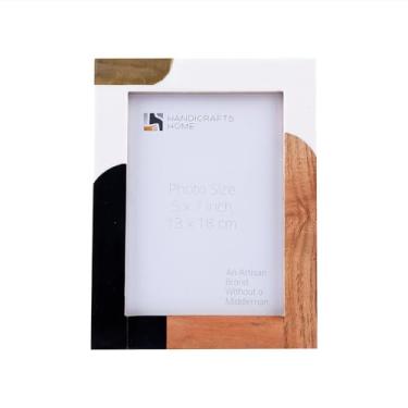 Imagem de Handicrafts Home Porta-retrato 12 x 17 cm – Bloco abstrato moderno de resina embutida e madeira, moldura de madeira feita à mão para decoração de mesa, prateleira ou mesa – Moldura contemporânea para