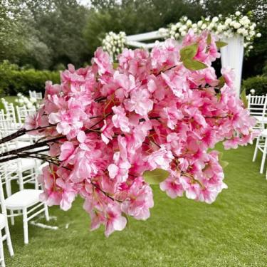 Imagem de Conjunto de 5 peças de ramos artificiais de flor de cerejeira para decoração de interiores de primavera e verão, flores artificiais adequadas para casa de jardim, casamento, escritório familiar, festa
