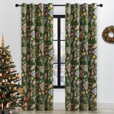 Imagem de XiDi Cortinas com estampa floral verde blackout 2 painéis de 2 painéis para quarto, isolamento térmico, vintage, luxuosas, com estampa de folhas botânicas, ilhós, cortinas verde-musgo 132 x 96 cm