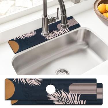 Imagem de Tapete absorvente de torneira, 2 unidades de tapete de secagem ao redor da torneira, protetor de respingos atrás da torneira, tapete de pia para cozinha, banheiro, ilha para trailer, 60 x 14 cm