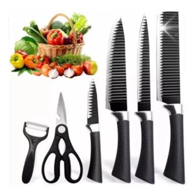 Imagem de Conjunto Profissional de 6 Peças, Facas de Aço Carbono, Cutelo, Descascador, Tesoura para Carne e Legumes