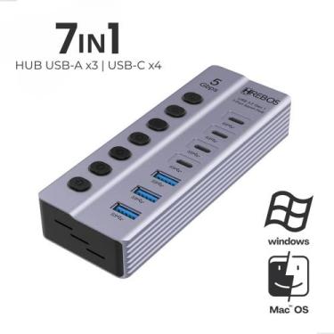 Imagem de Adaptador Hub 7 Portas 3 Portas USB 3.0 Tipo A 4 Portas USB tipo C Tur