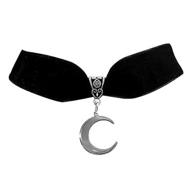 Imagem de Aonklot Colar gargantilha preta para mulheres, pingente de lua curvada, vintage, colar de morcego voador, joia gótica para mulheres, acessórios de fantasia de Halloween, Latão, Sem Pedra Preciosa