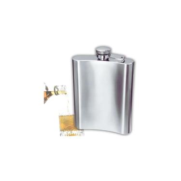 Imagem de Cantil de Bolso em Aço Inox, 230ml, Formato Ergonômico, Sistema de Vedação, Dimensões 9x13,5x3cm, Resistente, para Bebidas Alcoólicas e Água