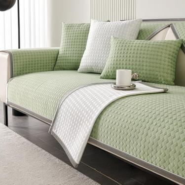 Imagem de Capas grossas para sofá de 1, 2, 3, 4 lugares, em forma de L, com três camadas, não abafadas e antiderrapantes, verde 70 x 150