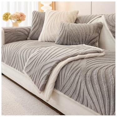 Imagem de SPXMQSS Capa para sofá, capa protetora de móveis de pelúcia universal em forma de L, espessa, quente, antiderrapante, 110 x 110 cm