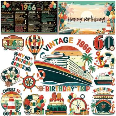 Imagem de Dazoratix Decorações de cruzeiro de aniversário de 60 anos - 16 peças adesivos magnéticos retrô para cabine de navio de porta vintage 1966 âncora ímãs decalques com canetas para festa de carnaval