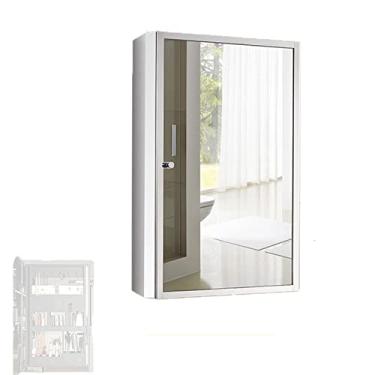 Imagem de Armários de espelho de banheiro, armários de parede de banheiro SPXMQSS pequeno espelho montado na parede armário de banheiro banheiro perfurado lavagem armário de armazenamento atualização R-40X60X13