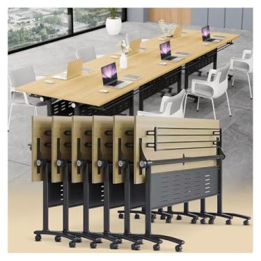 Imagem de SPXMQSS Mesa de sala de conferências, mesa dobrável para computador moderna, mesa de treinamento móvel com rodas silenciosas, mesa de escritório flip top para escritórios, salas de aula, bibliotecas