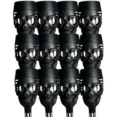 Imagem de Kit 4 12 Balizador Solar Caveira Halloween Granfei 39cm Decoração Jard
