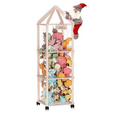 Imagem de Organizador e armazenamento de animais de pelúcia Woodure, suporte de brinquedo de zoológico fofo de madeira para quartos de crianças, salas de jogos e quartos