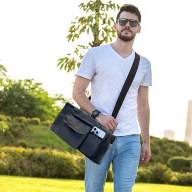 Imagem de Bolsa organizadora universal para pendurar grande capacidade e bolsos com alça de ombro ajustável, guarda-chuva, armazenamento de telefone, Preto, One More Zipper Pocket