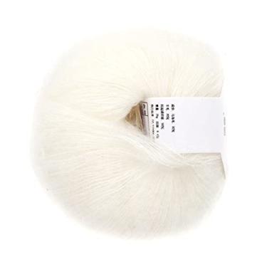 Imagem de Fio de tricô macio de lã angorá 26 g por novelo 30% mohair 20% lã 50% fibra para cachecóis, suéteres, chapéus, 12 cores vibrantes, lavável à mão, antibolinhas (01 branco)