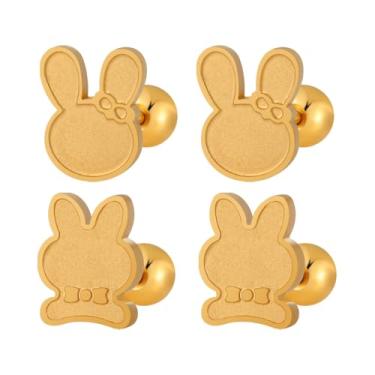 Imagem de Kokoma 2 pares de brincos de coelho fofos para mulheres, 20 g, arco de coelho, cartilagem, parafuso, bola traseira, hélice, tragus, piercings de concha