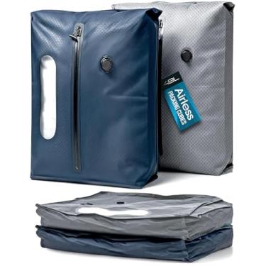 Imagem de US Original Sacos de compressão de viagem com vedação a vácuo para bagagem de mão – Cubos de embalagem herméticos à prova d'água com janela e válvula unidirecional integrada (não é necessário bomba