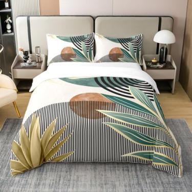 Imagem de Erosebridal Boho Meados do Século 100% Algodão Capa de Edredom Moderna Abstrata Geométrica Queen Size Retro Minimalista Estética Conjunto de Cama Linha Geometria Arte Capa de Colcha Verde Decoração de