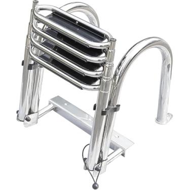 Imagem de Amarine Made Escadas de barco de pontão de 4 degraus, escada telescópica de aço inoxidável com corrimão e degraus extra largos para barcos, fuzileiros navais