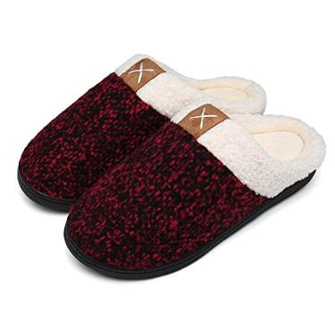 Imagem de UBFEN Pantufas masculinas de espuma viscoelástica confortável forro de pelúcia sem cadarço para uso interno e externo, A Red, 5-6 Women/3-4 Men