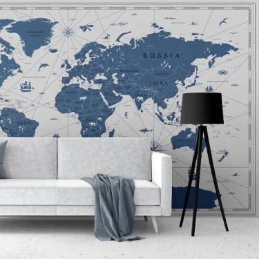 Imagem de Papel de Parede Foto Mural Mapa Mundi Vintage Blue Autocolante  100x10
