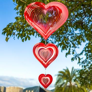Imagem de Wind Spinners para ambientes externos, corações vermelhos 3D pendurados, 35,5 cm, metal de aço inoxidável, fiação suave, decoração interna e externa para jardim, pátio, quintal, presente para mulheres