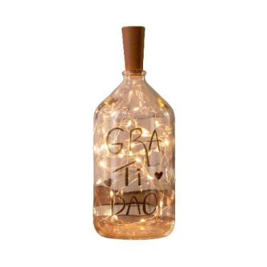 Imagem de Garrafa Luminária Vidro Fio Rolha de Led Quente Decoração Abajur(Gratidão)