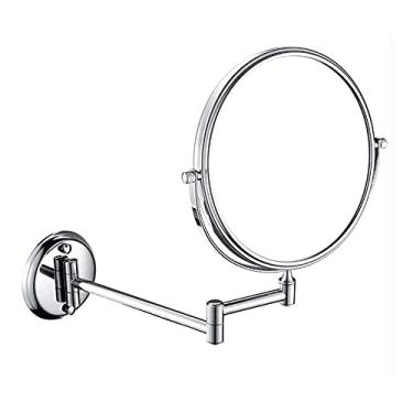 Imagem de Espelho de maquiagem para banheiro, aço inoxidável/cromado/montado na parede/retrátil/redondo de dupla face/rotativo