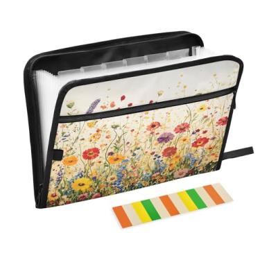 Imagem de CEBUGI Pasta expansível de 13 bolsos, impermeável, sanfonada, organizador de arquivos com etiquetas tamanho A4, organizador de documentos de papel para escola, material de escritório, flores