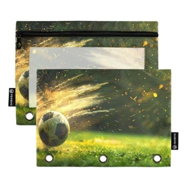 Imagem de CEBUGI 3 bolsas de lápis com zíper e janela transparente, 2 pacotes de estojo para exames de sala de aula (futebol)