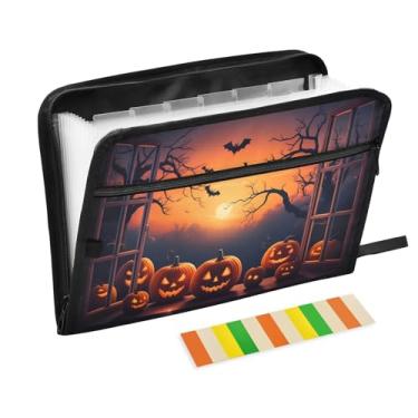 Imagem de CEBUGI Pasta expansível de 13 bolsos, impermeável, sanfonada, organizador de arquivos com etiquetas tamanho A4, organizador de documentos de papel para escola, material de escritório, abóboras de