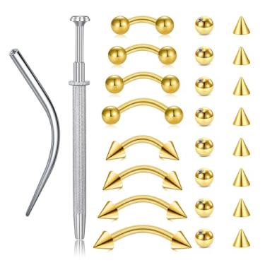 Imagem de VCMART Piercing de sobrancelha dourada aço inoxidável barra curvada minúscula torre anel de sobrancelha labret vertical lábio joia orelha torre helix concha daith para mulheres homens 16 g 6 mm/8 mm
