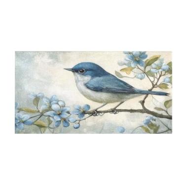 Imagem de Burbuja Tapete de corredor retrô pássaro pelúcia antiderrapante tapete de borracha para corredor, quarto, sala de estar, decoração de entrada, lavável na máquina, 51 x 99 cm