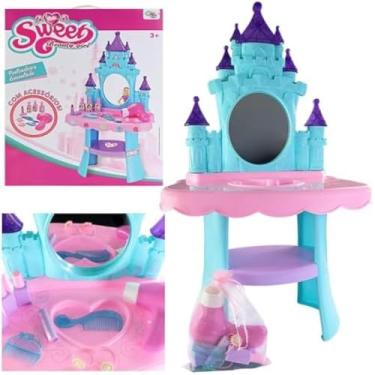 Imagem de Mesa com espelho para brincar de beleza infantil, charmosa.