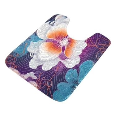 Imagem de Burbuja Tapete de banheiro Fantasy Flowers, tapete de banho absorvente de pelúcia macio, base antiderrapante para piso de banheiro, oval em forma de U