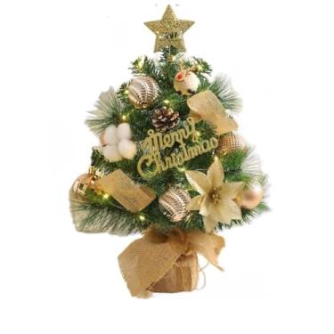 Imagem de Mini árvore de Natal artificial de 45 cm, pequena árvore de mesa para férias, faça você mesmo e decoração de escritório, planta artificial (estilo 2)