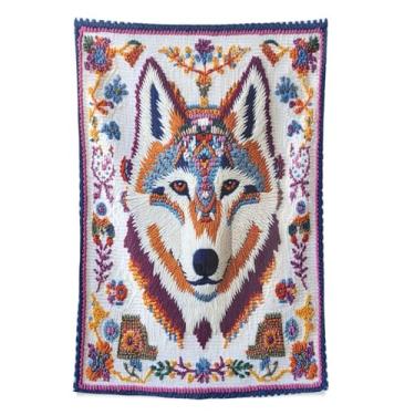 Imagem de STAYTOP Tapeçaria bonita de malha com padrão de lobo para decoração de casa, decoração de dormitório, sala de estar, quarto, tapete de parede (80 × 60 pol)