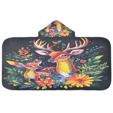 Imagem de Burbuja Toalha de banho colorida com capuz de cervo para crianças, toalha de praia de pelúcia macia absorvente para chá de meninas e meninos 3-10 anos, 61 x 127 cm