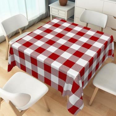 Imagem de TTQYFNM Toalha de mesa quadrada quadriculada de 132 x 132 cm, capa de mesa xadrez clássica vermelha e branca de búfalo, tecido impermeável, para piquenique, cozinha, sala de jantar, decoração interna