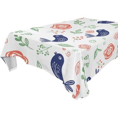 Imagem de Burbuja Toalha de mesa de flores de pássaros, toalha de mesa quadrada anti-rugas grossa para decoração de jantar, cozinha, festa, 152 x 152 cm