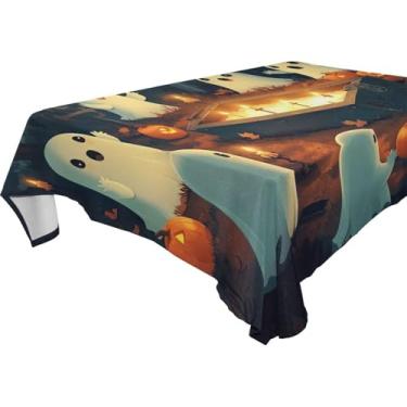 Imagem de YETTASBIN Toalha de mesa quadrada fantasma de Halloween, impermeável, resistente a rugas, lavável para piquenique, jantar, férias, cozinha, festa, decoração, 152 x 152 cm
