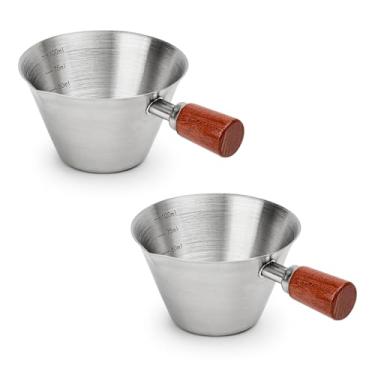 Imagem de Koythin Copo medidor de café expresso de 2 peças, xícaras pequenas de café expresso com alça, acessório para mini barra de café com bico em forma de V para cappuccino com leite latte, 100 ml (prata)
