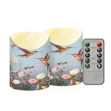 Imagem de Wassud Pacote com 2 beija-flores velas sem chama com controle remoto, velas realistas cintilantes com temporizador, velas decorativas para Natal, casamento, festa, decoração de casa pequena