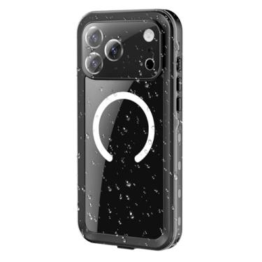 Imagem de POYUFRG Capa magnética para iPhone 17 Pro Max/17 Pro/17 Air/17, IP68 Capa de telefone subaquática à prova d'água com tudo incluído, capa de proteção de lente, preta, 17 Pro