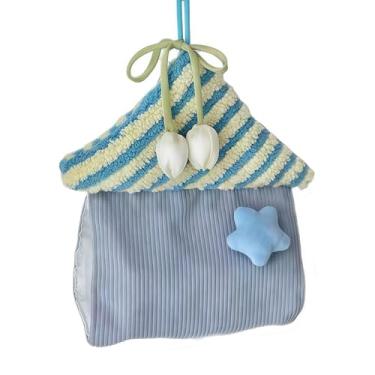 Imagem de Bolsa de lenços Blue Star House com cabide de tulipa branca - Suporte de tecido reutilizável de 28 x 18 cm, organizador de viagem à prova de poeira (azul)