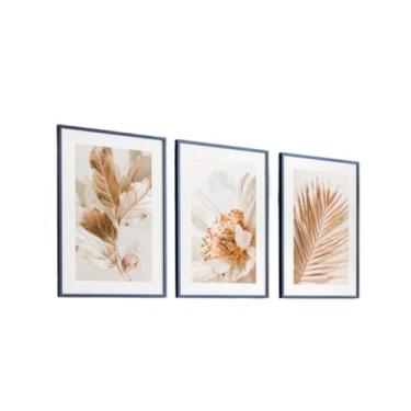 Imagem de Quadros Decorativos Folhagem Dourada Com Moldura Grande Sala e Hall(50X70 cm,Moldura Preta)