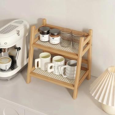 Imagem de SHANXUMC Organizador de estação de café com aparência de vime, suporte de caneca de bambu, organizador de bancada, armazenamento matcha, prateleira de exibição de copos, rack de armazenamento de