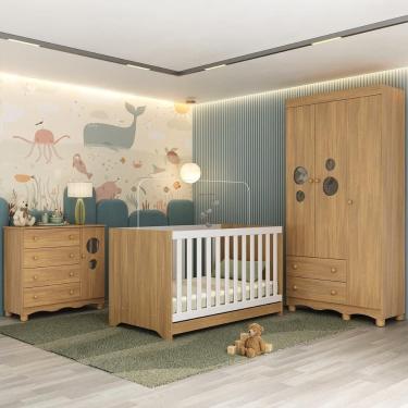 Imagem de Quarto De Bebê Completo Com Berço Americano 3 Em 1 Suspiro Multimóveis MP4624 Madeirado